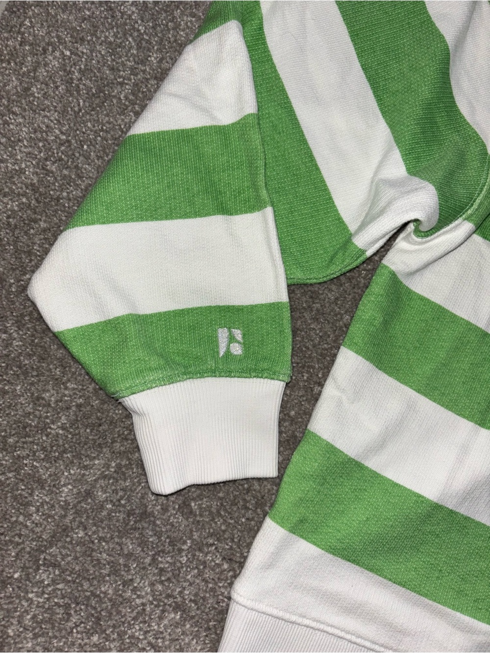 Frank & Oak- SIZE XS -100% Cotton- Striped Green & White Crewneck Sweater - Picture 6 of 7